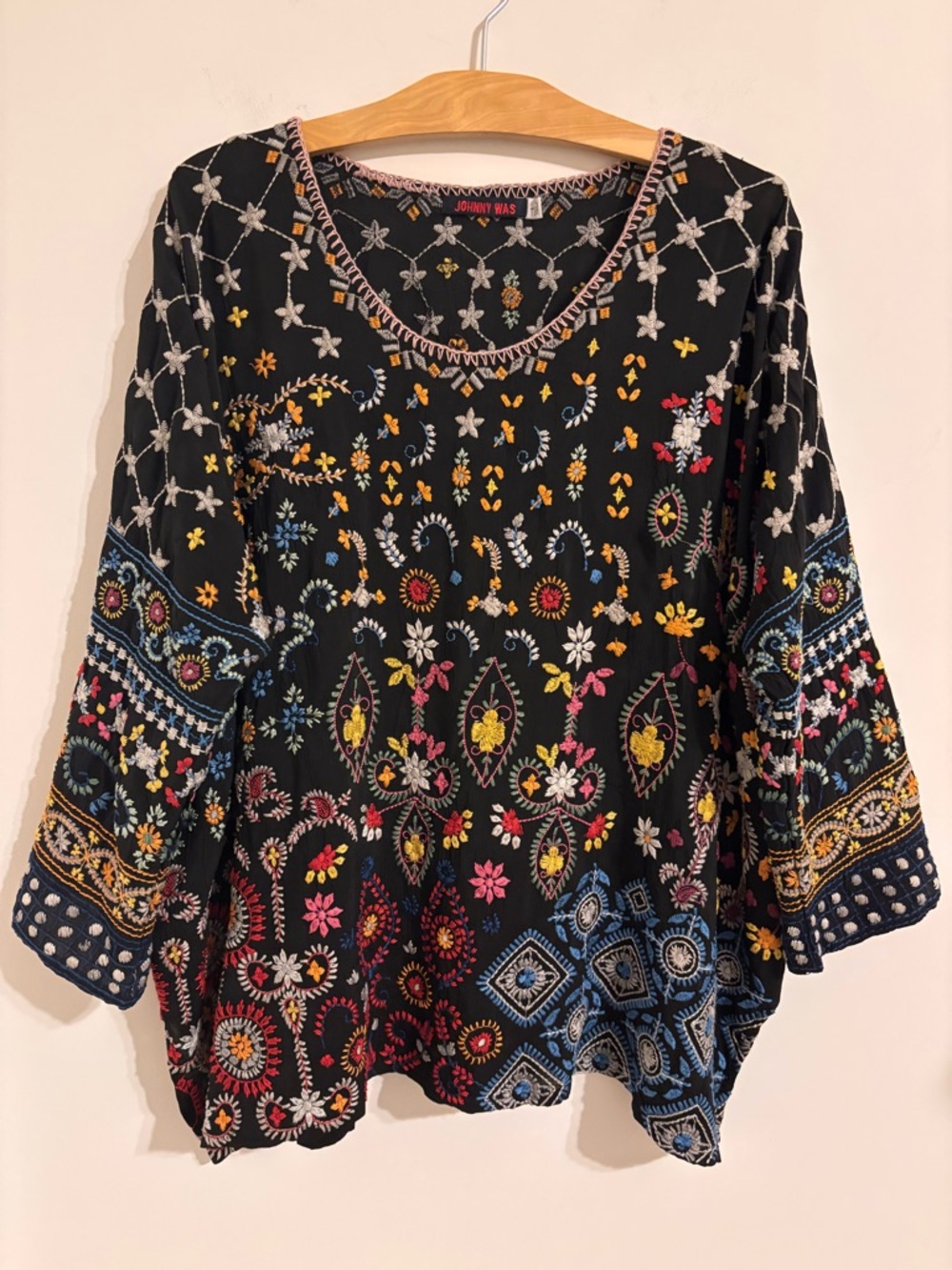 Johnny Was Zora Black Heavily Embroidered Blouse